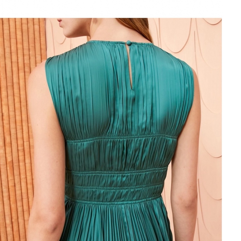Ulla Johnson Delia Gown Jadeite Green Pleated Satin Maxi Dress Sleeveless Gown - Picture 5 of 10